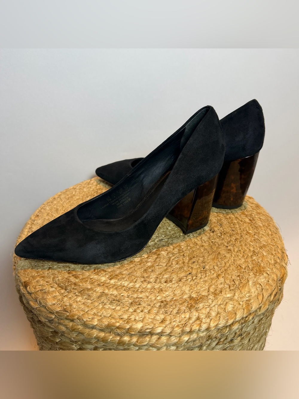 J. McLaughlin Beatrice Black Suede Pointed Tortoise Block Heel Pumps